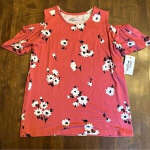 NEW Rumi + Ryder Girls‎ Top Size M (8-10) Floral Cold Shoulder Pink Stretch